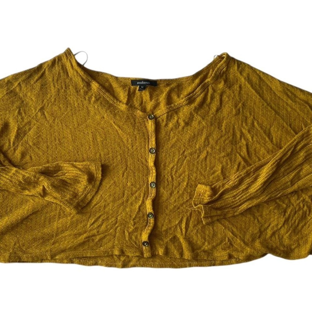 Slouchy Top Golden Mustard Indie Sleaze Lagenlook Boho Ribbed Knit Popover M - Picture 4 of 4